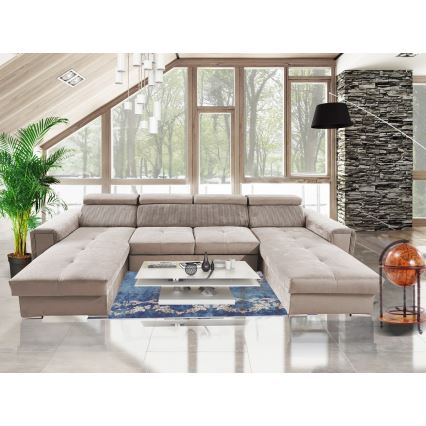 Sofá cama extensible con chaiselongue en forma de U universal con espacio de almacenamiento SALVADA beige