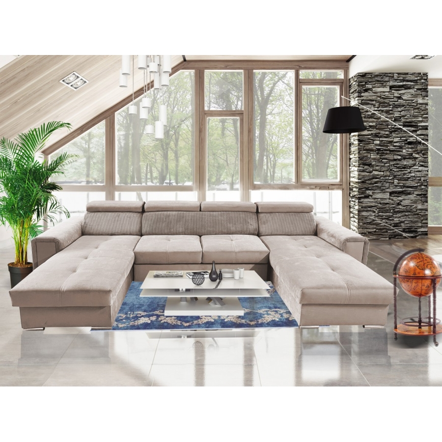 Sofá cama extensible con chaiselongue en forma de U universal con espacio de almacenamiento SALVADA beige