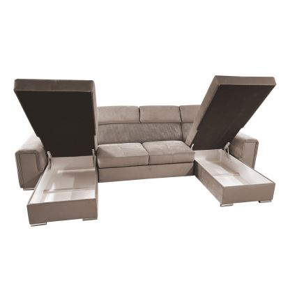 Sofá cama extensible con chaiselongue en forma de U universal con espacio de almacenamiento SALVADA beige