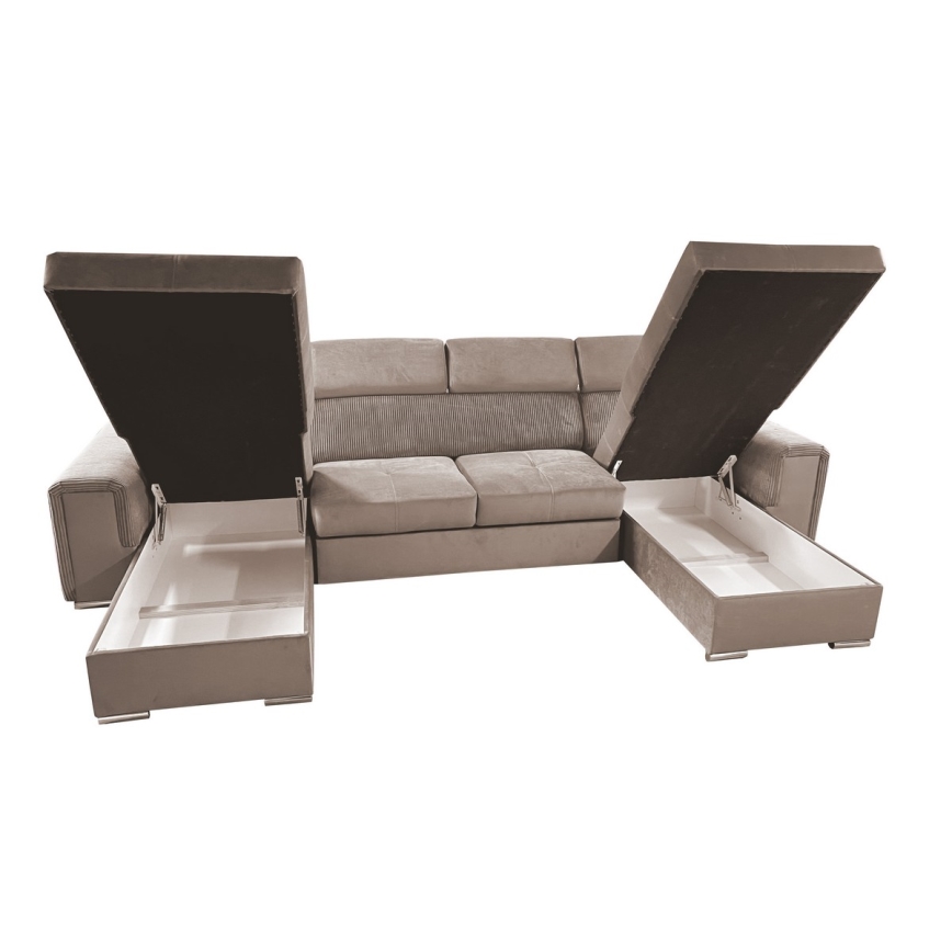 Sofá cama extensible con chaiselongue en forma de U universal con espacio de almacenamiento SALVADA beige