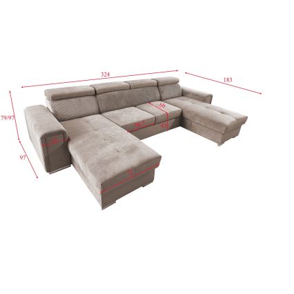 Sofá cama extensible con chaiselongue en forma de U universal con espacio de almacenamiento SALVADA beige