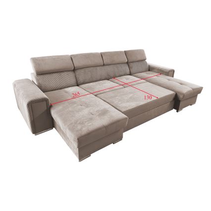 Sofá cama extensible con chaiselongue en forma de U universal con espacio de almacenamiento SALVADA beige