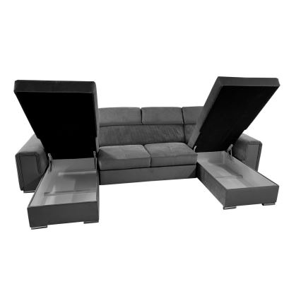 Sofá cama con chaiselongue en forma de U universal con espacio de almacenamiento SALVADA gris oscuro