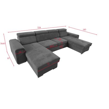 Sofá cama con chaiselongue en forma de U universal con espacio de almacenamiento SALVADA gris oscuro