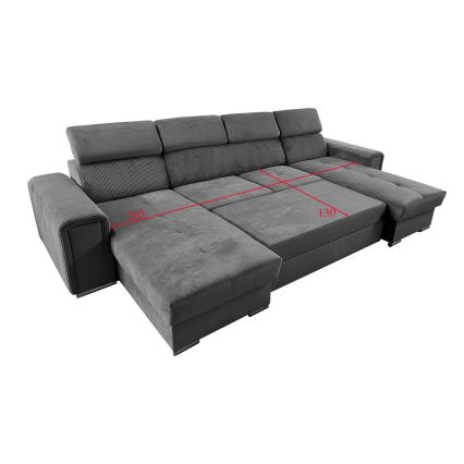 Sofá cama con chaiselongue en forma de U universal con espacio de almacenamiento SALVADA gris oscuro