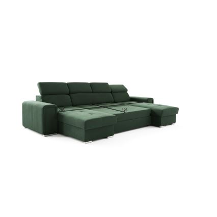 Sofá cama extensible con chaiselongue en forma de U universal con espacio de almacenamiento SALVADA verde