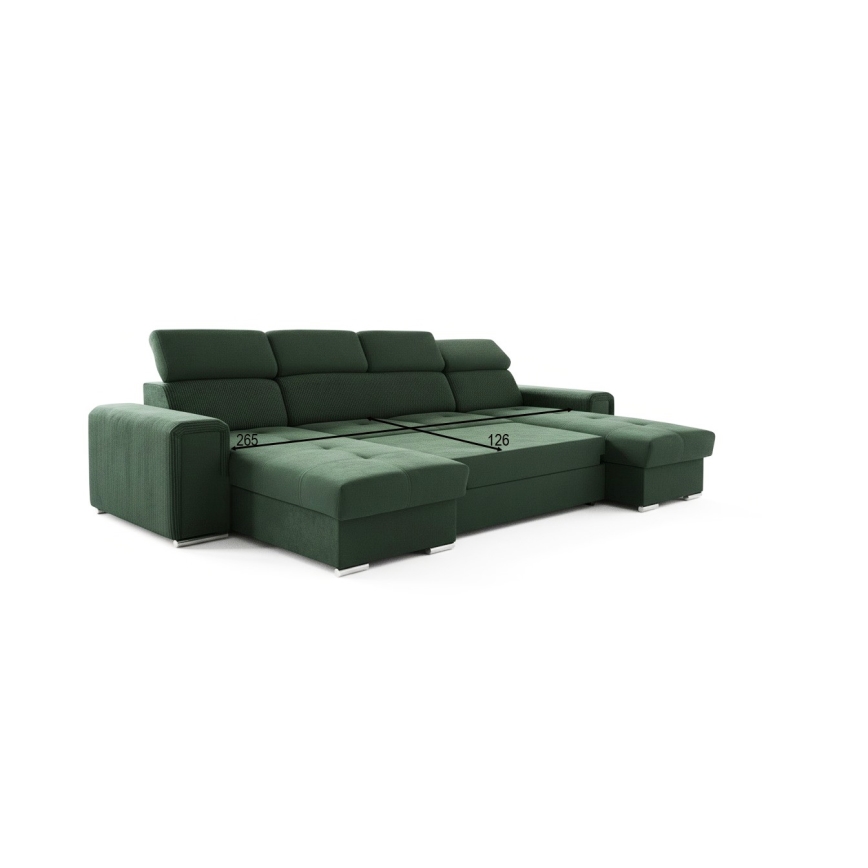 Sofá cama extensible con chaiselongue en forma de U universal con espacio de almacenamiento SALVADA verde