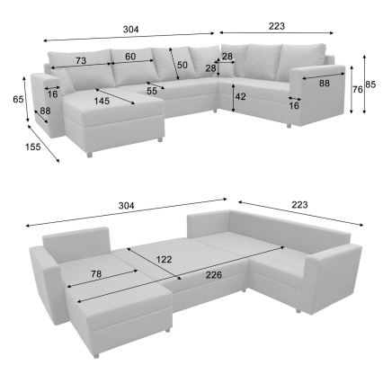 Sofá esquinero reversible y convertible en U SEYA con espacio de almacenamiento, marrón