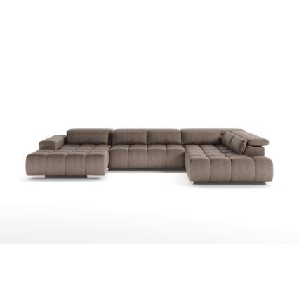 Sofá esquinero en forma de U TROPEA con reposacabezas, lado derecho, color beige