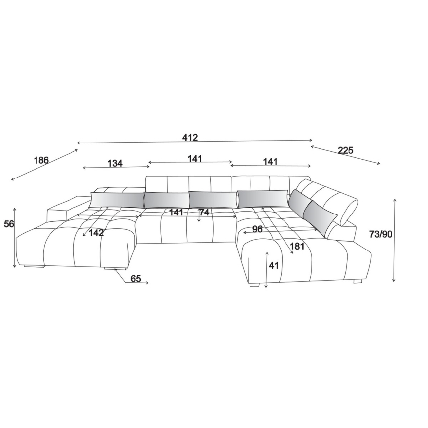 Sofá esquinero en forma de U TROPEA con reposacabezas, lado derecho, color beige