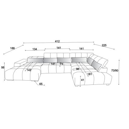 Sofá esquinero en forma de U TROPEA con reposacabezas, lado derecho, color marrón