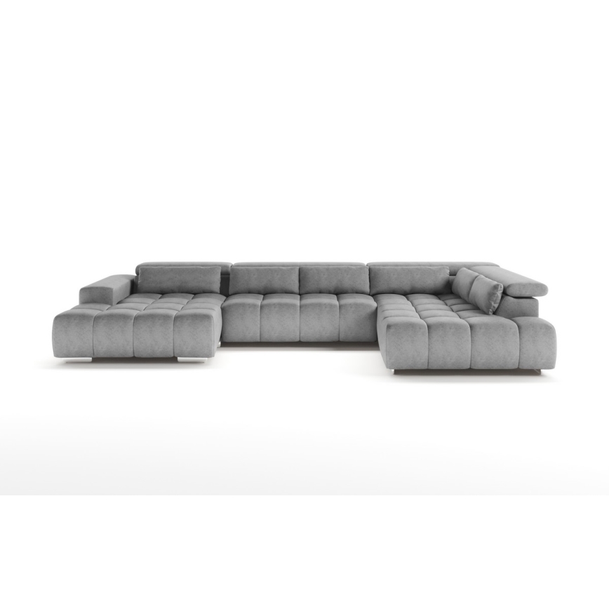 Sofá esquinero en forma de U TROPEA con reposacabezas, lado derecho, gris