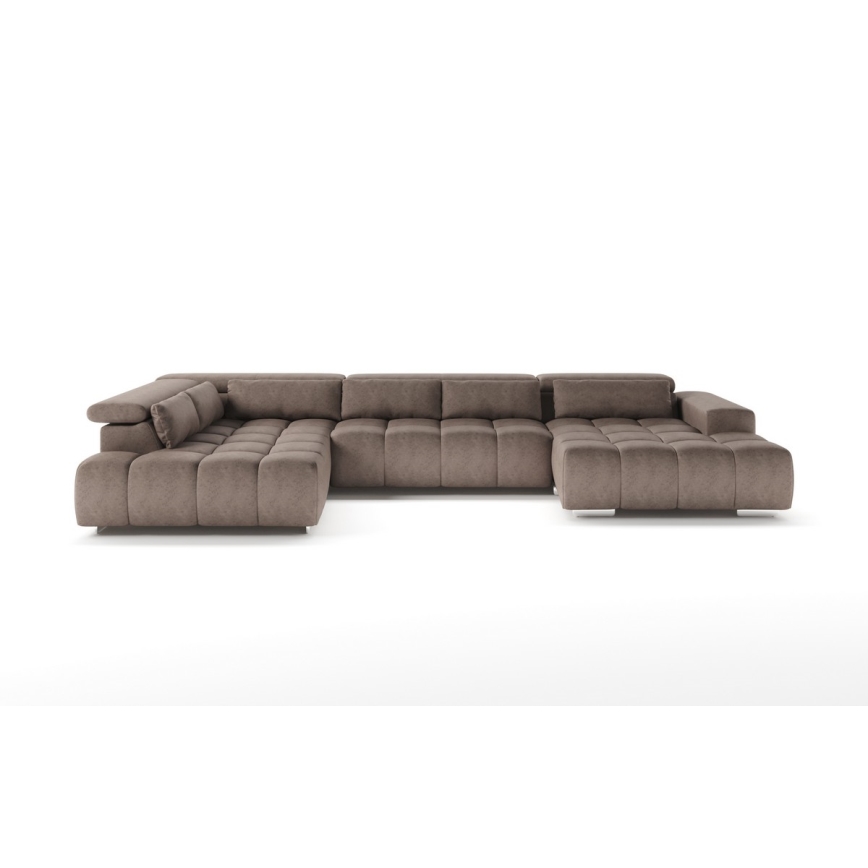 Sofá esquinero en forma de U TROPEA con reposacabezas, lado izquierdo, color beige