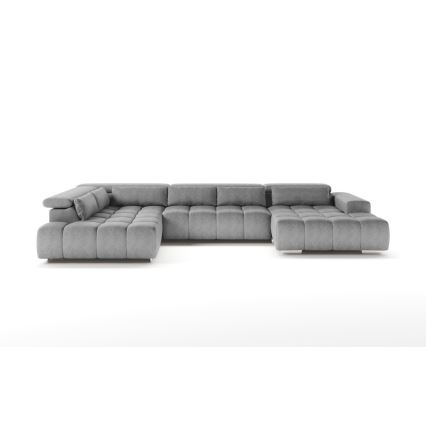 Sofá esquinero en forma de U TROPEA con reposacabezas, lado izquierdo, gris