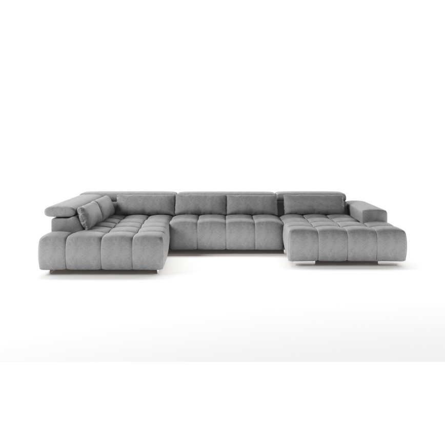 Sofá esquinero en forma de U TROPEA con reposacabezas, lado izquierdo, gris