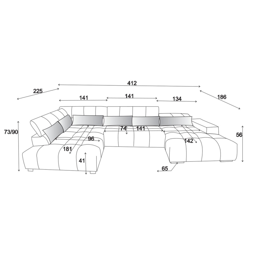 Sofá esquinero en forma de U TROPEA con reposacabezas, lado izquierdo, color marrón