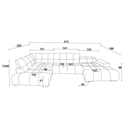 Sofá esquinero en U TROPEA izquierdo gris