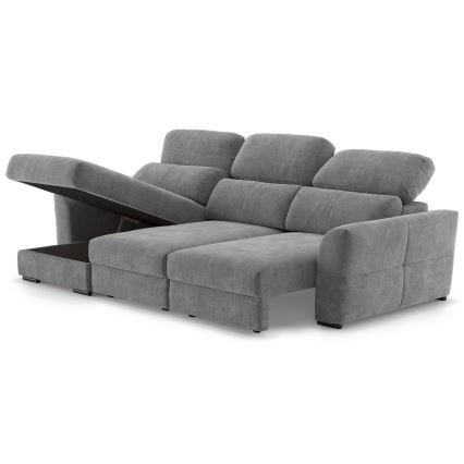 Sofá esquinero universal extensible de tres plazas con espacio de almacenamiento TRENTO gris
