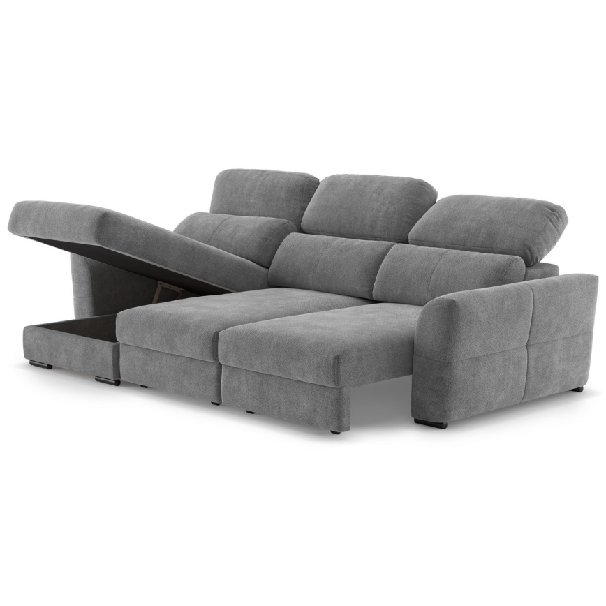 Sofá esquinero universal extensible de tres plazas con espacio de almacenamiento TRENTO gris