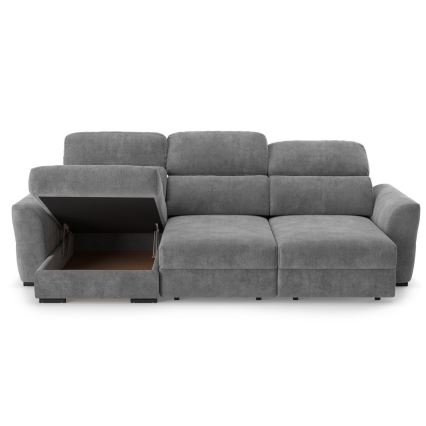 Sofá esquinero universal extensible de tres plazas con espacio de almacenamiento TRENTO gris