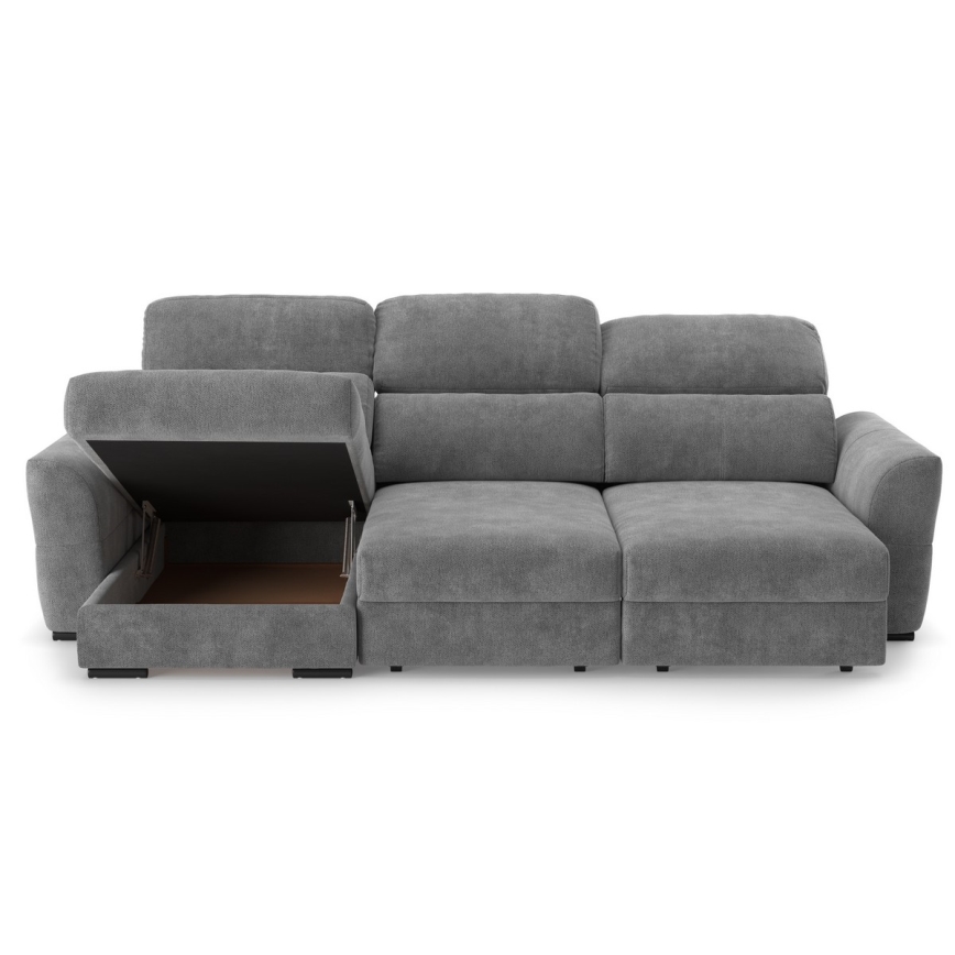 Sofá esquinero universal extensible de tres plazas con espacio de almacenamiento TRENTO gris