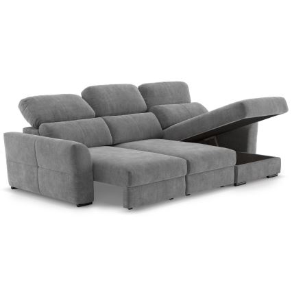 Sofá esquinero universal extensible de tres plazas con espacio de almacenamiento TRENTO gris