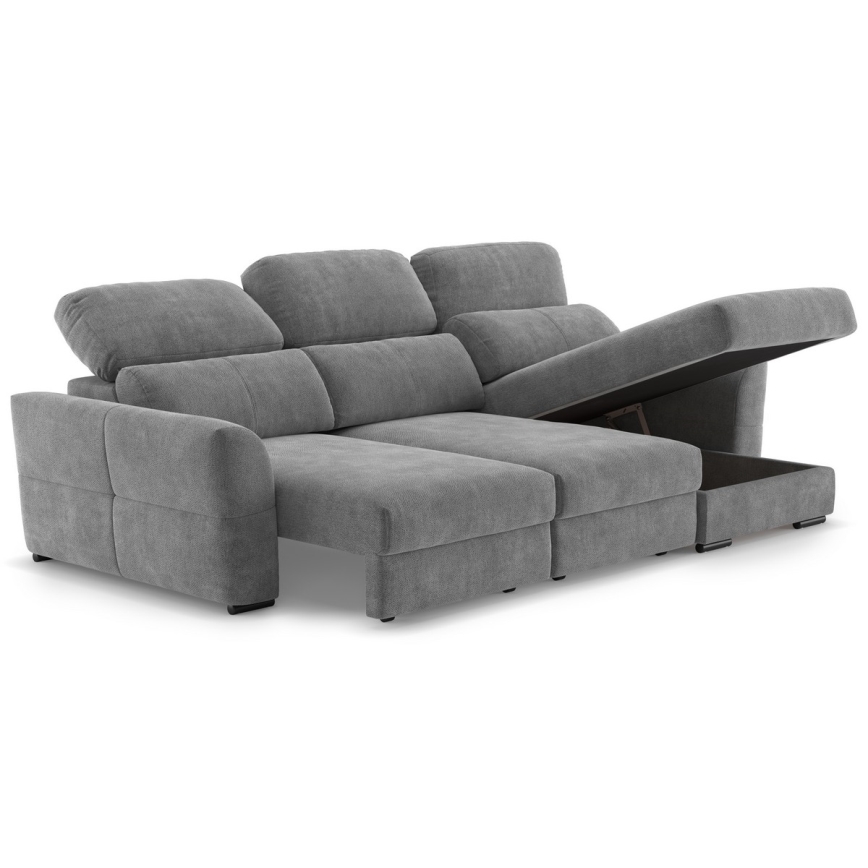 Sofá esquinero universal extensible de tres plazas con espacio de almacenamiento TRENTO gris
