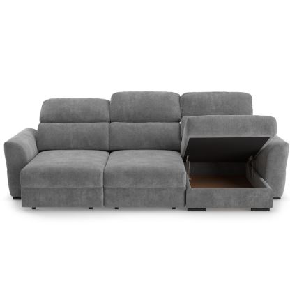 Sofá esquinero universal extensible de tres plazas con espacio de almacenamiento TRENTO gris