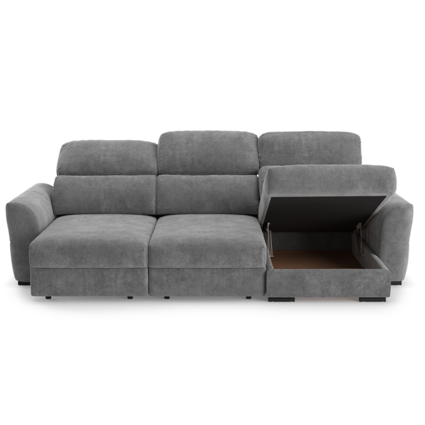 Sofá esquinero universal extensible de tres plazas con espacio de almacenamiento TRENTO gris