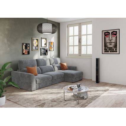 Sofá esquinero universal extensible de tres plazas con espacio de almacenamiento TRENTO gris