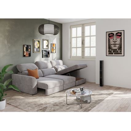 Sofá esquinero universal extensible de tres plazas con espacio de almacenamiento TRENTO taupe
