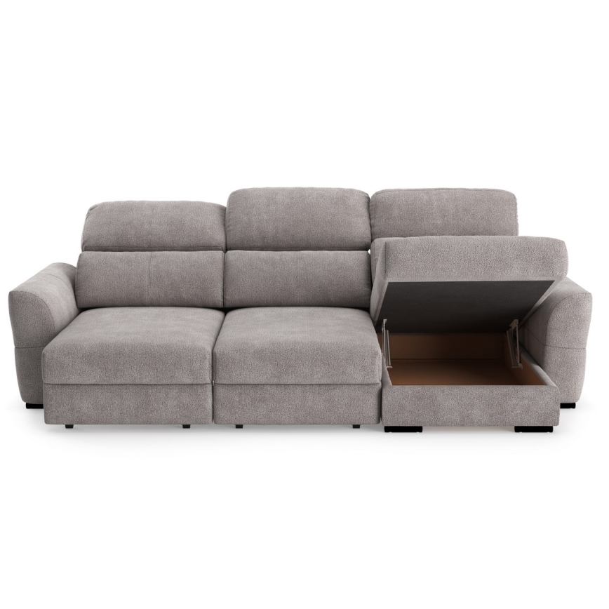 Sofá esquinero universal extensible de tres plazas con espacio de almacenamiento TRENTO taupe