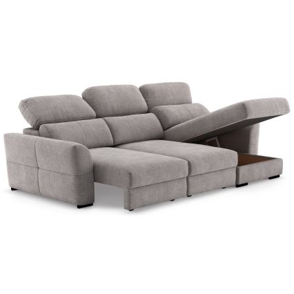 Sofá esquinero universal extensible de tres plazas con espacio de almacenamiento TRENTO taupe