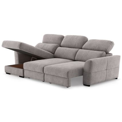 Sofá esquinero universal extensible de tres plazas con espacio de almacenamiento TRENTO taupe
