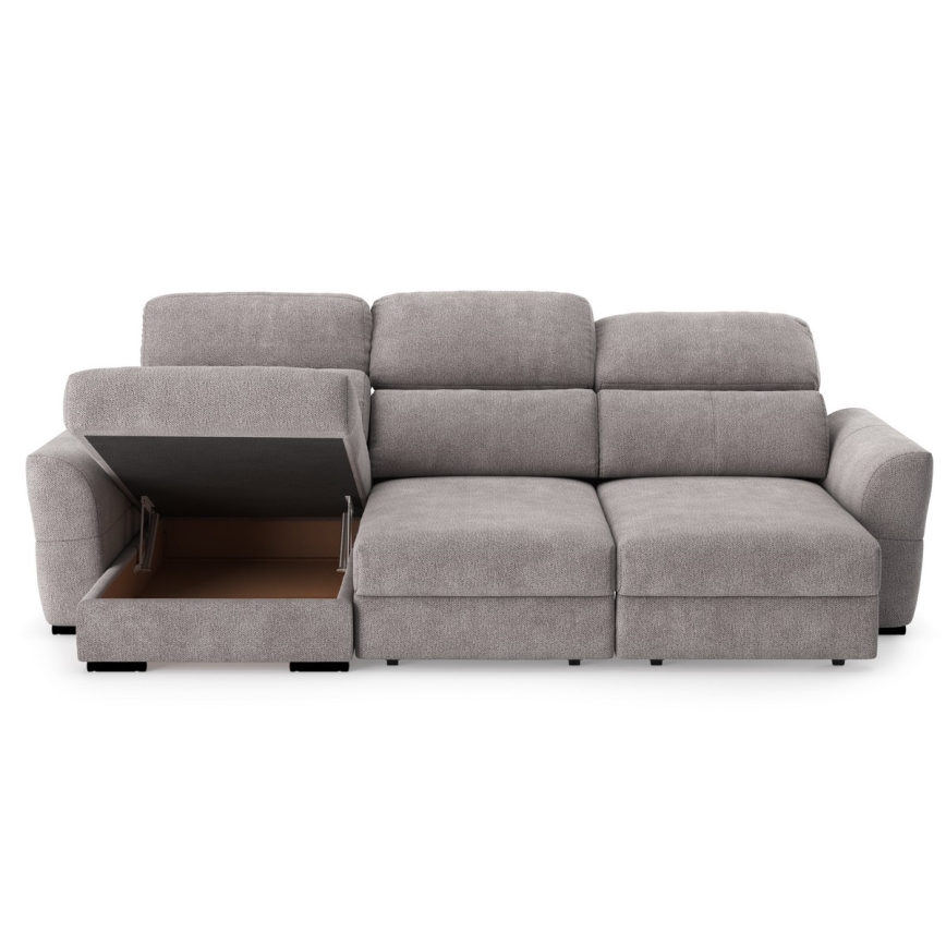 Sofá esquinero universal extensible de tres plazas con espacio de almacenamiento TRENTO taupe