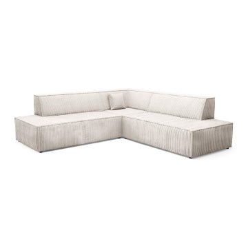 Sofá esquinero extensible en forma de L TERAMO con almacenamiento, lado derecho, color beige