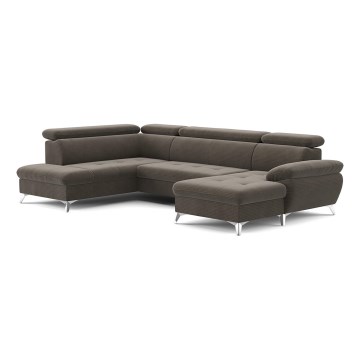 Sofá esquinero extensible en forma de U CATANIA con almacenamiento, lado izquierdo, color marrón
