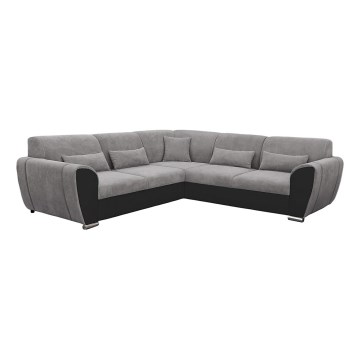 Sofá esquinero extensible en L con espacio de almacenamiento VISEU, lado derecho, gris/negro