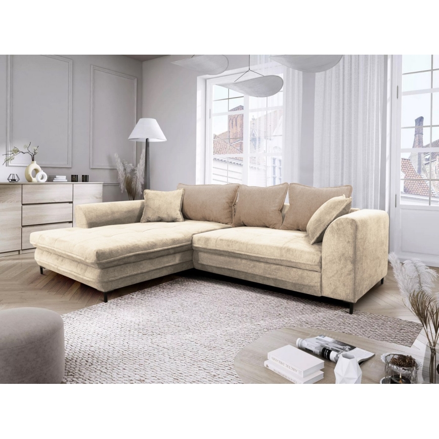 Sofá esquinero extensible en L LAGOA con almacenamiento, lado izquierdo, beige/marrón
