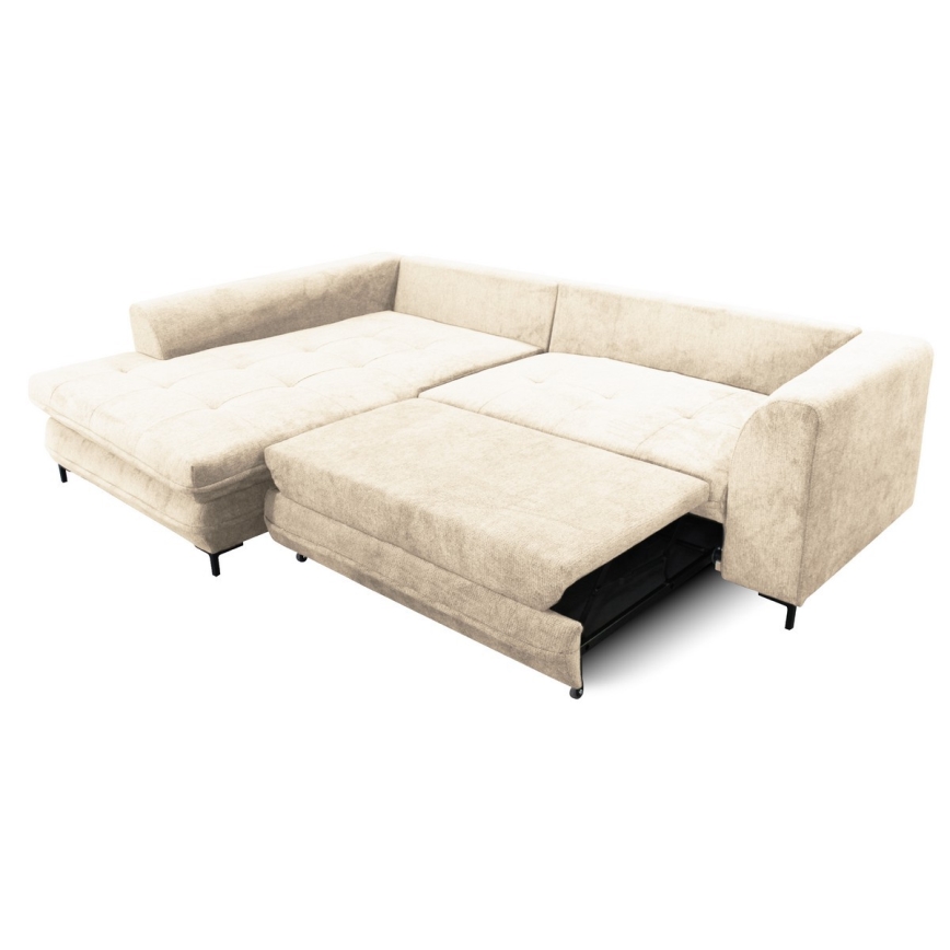 Sofá esquinero extensible en L LAGOA con almacenamiento, lado izquierdo, beige/marrón