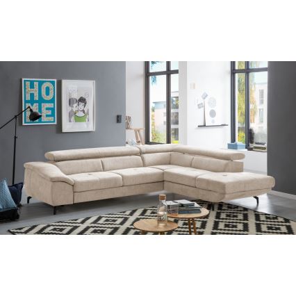 Sofá esquinero plegable en forma de L con espacio de almacenamiento BRESCIA derecho beige