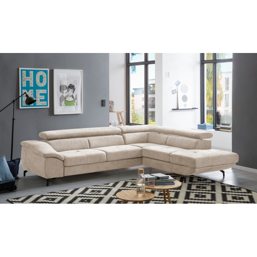 Sofá esquinero plegable en forma de L con espacio de almacenamiento BRESCIA derecho beige