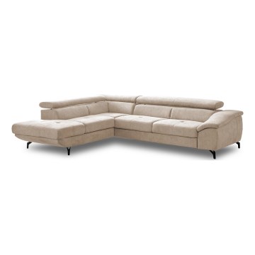 Sofá esquinero plegable en forma de L con espacio de almacenamiento BRESCIA izquierda beige
