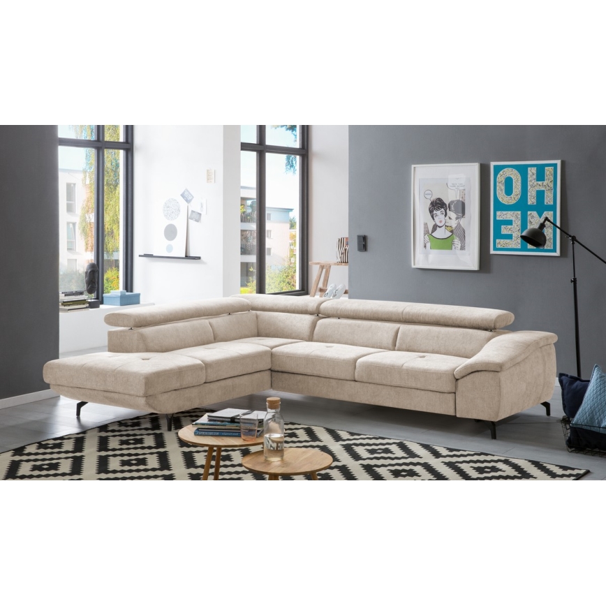 Sofá esquinero plegable en forma de L con espacio de almacenamiento BRESCIA izquierda beige
