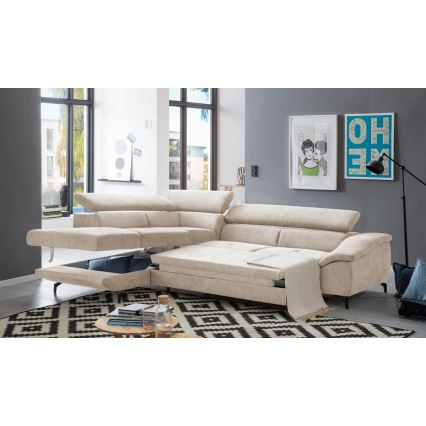 Sofá esquinero plegable en forma de L con espacio de almacenamiento BRESCIA izquierda beige