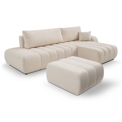 Sofá esquinero plegable en forma de L con espacio de almacenamiento DESIO derecho beige