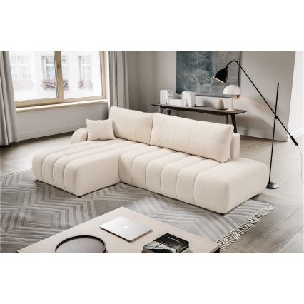 Sofá esquinero plegable en forma de L con espacio de almacenamiento DESIO izquierda beige