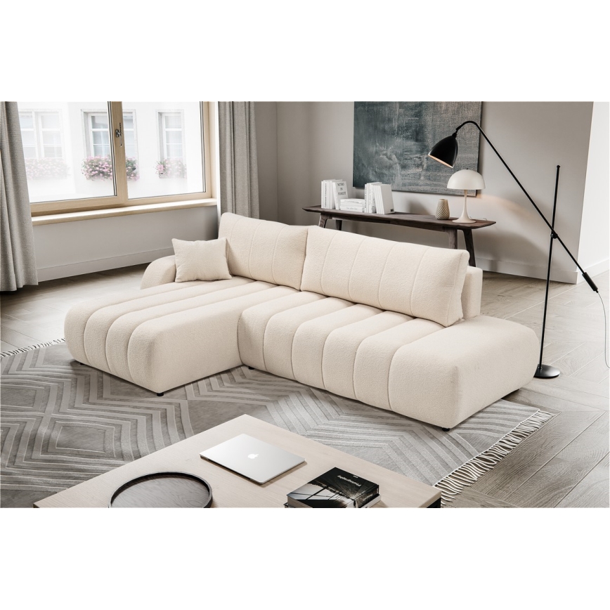 Sofá esquinero plegable en forma de L con espacio de almacenamiento DESIO izquierda beige