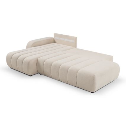 Sofá esquinero plegable en forma de L con espacio de almacenamiento DESIO izquierda beige