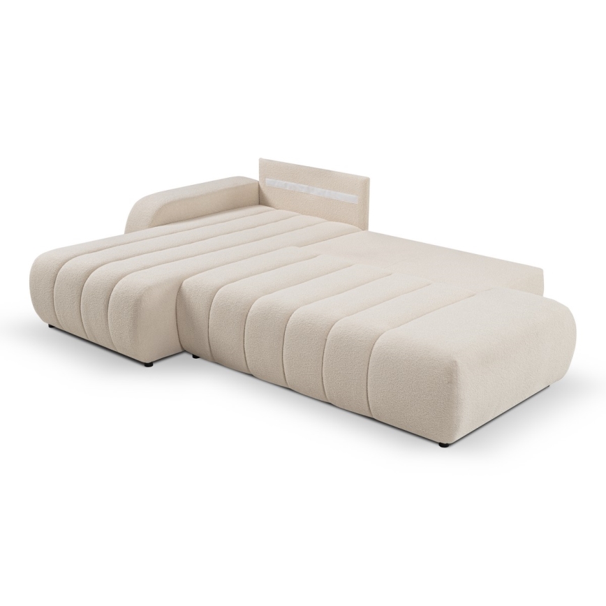 Sofá esquinero plegable en forma de L con espacio de almacenamiento DESIO izquierda beige